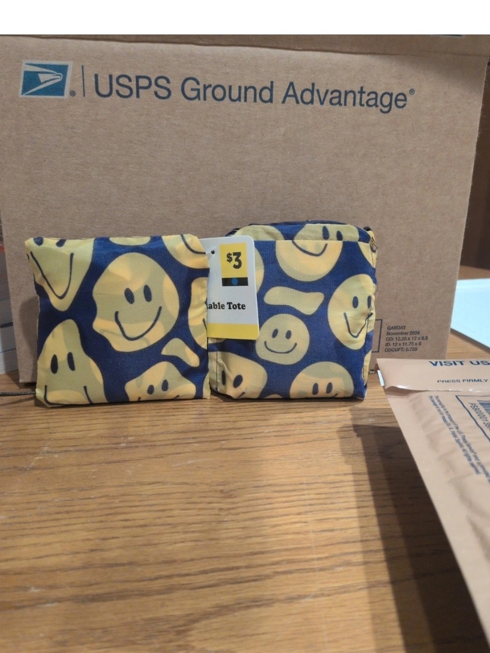 Navy Smiley Face Foldable Tote